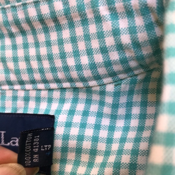 Ralph Lauren classic fit mens large green gingham cotton L/S shirt. - Picture 6 of 7